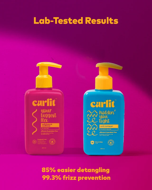 Lab-tested results for the Curlit Wavy Hair Styling Kit in pump packaging