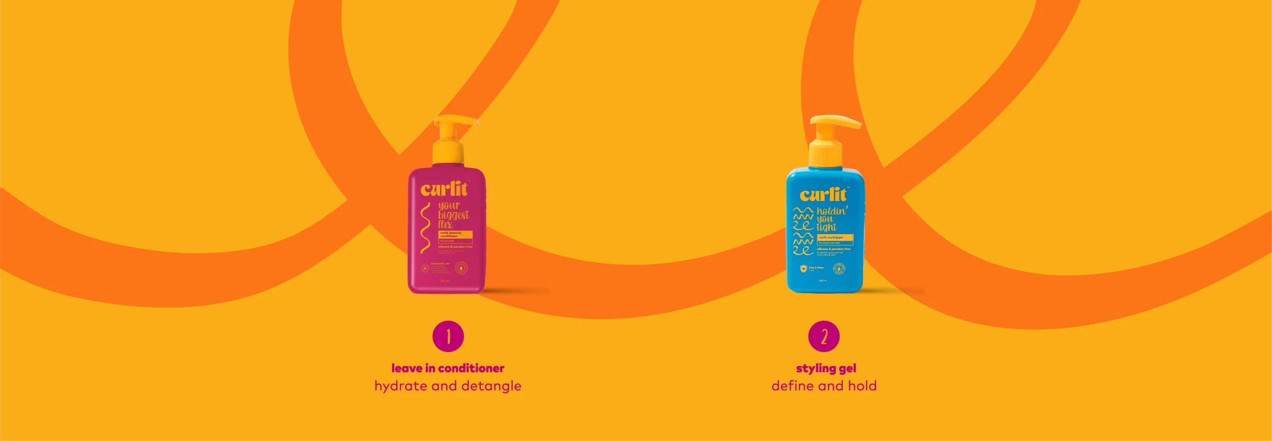 Curlit Wavy Hair Styling Kit routine: leave-in conditioner to hydrate and detangle, then styling gel to define and hold