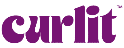 Vibrant purple Curlit logo with stylized text, representing a brand dedicated to natural hair care solutions for curly, coiled, and textured hair types.