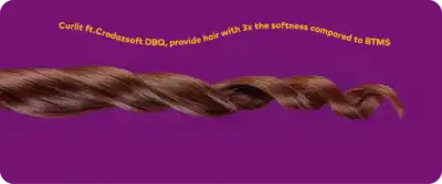 Silky curled hair sample showcasing the Curlit hair product for soft, bouncy curls with enhanced softness compared to BTMS.