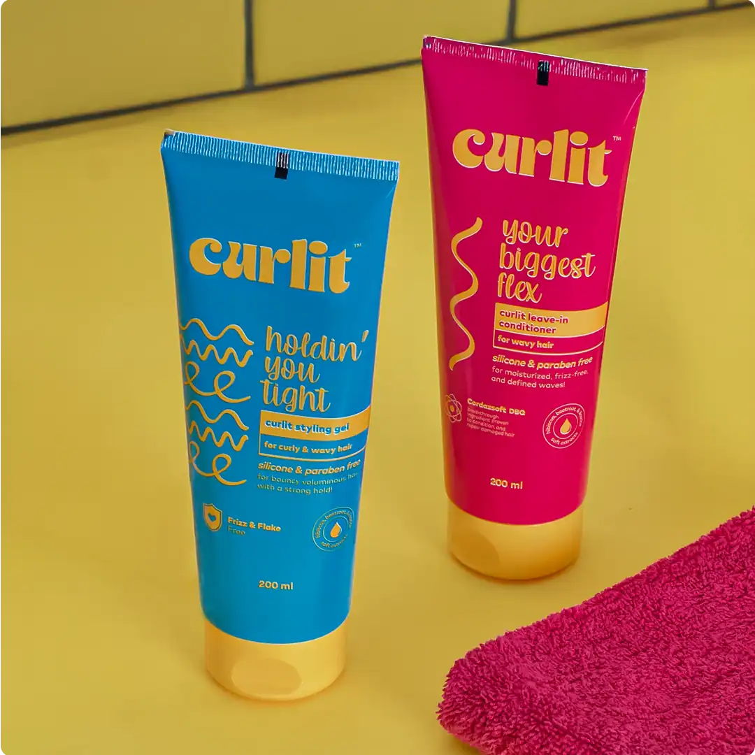 Holdin' you tight curlit styling gel and your biggest flex curlit leave-in conditioner for curly and wavy hair, silicone & paraben-free, designed to enhance bounce, define waves, and add volume for textured hairstyles.